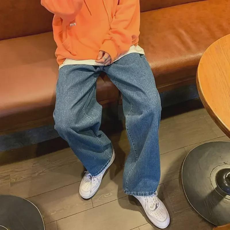 Men's Black Wide-Leg Retro Straight Jeans - New Autumn Trend, Loose-Fit, Large Sizes Available.