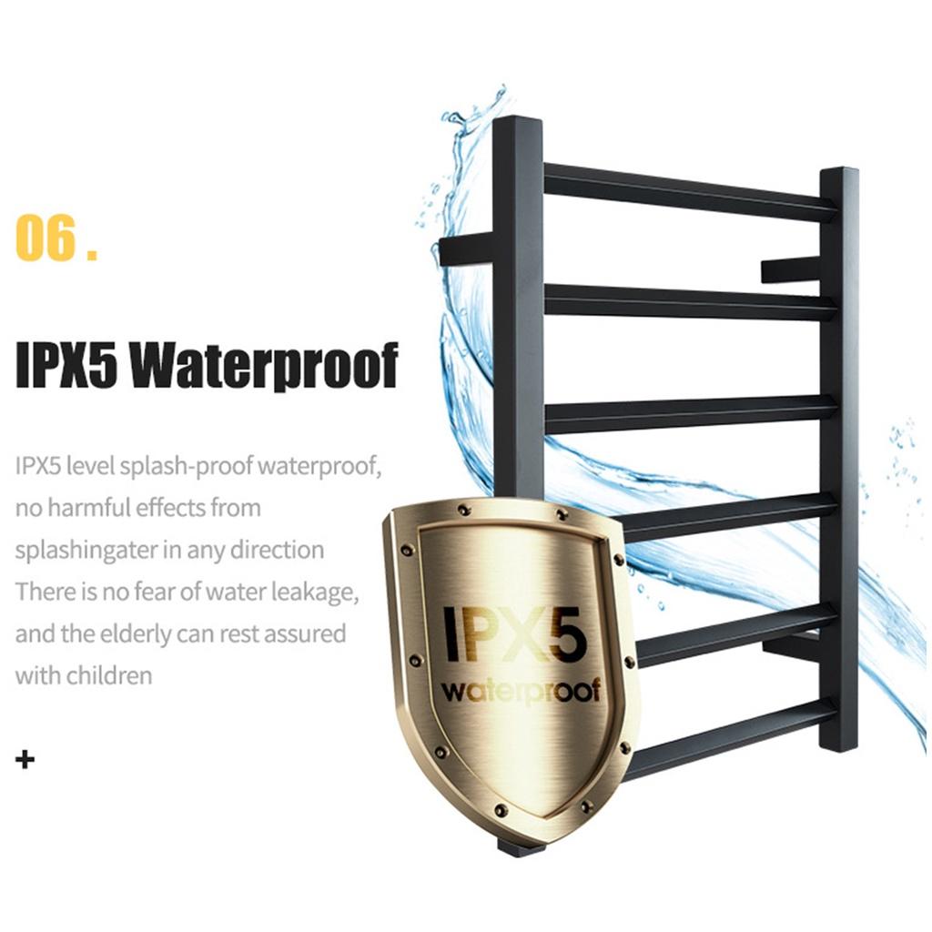 80W IPX5 Waterproof Bathroom 45°~70℃ 304 Stainless Steel Temperature &Time Control Smart Home Heated Towel Rail Electric Towel Rack