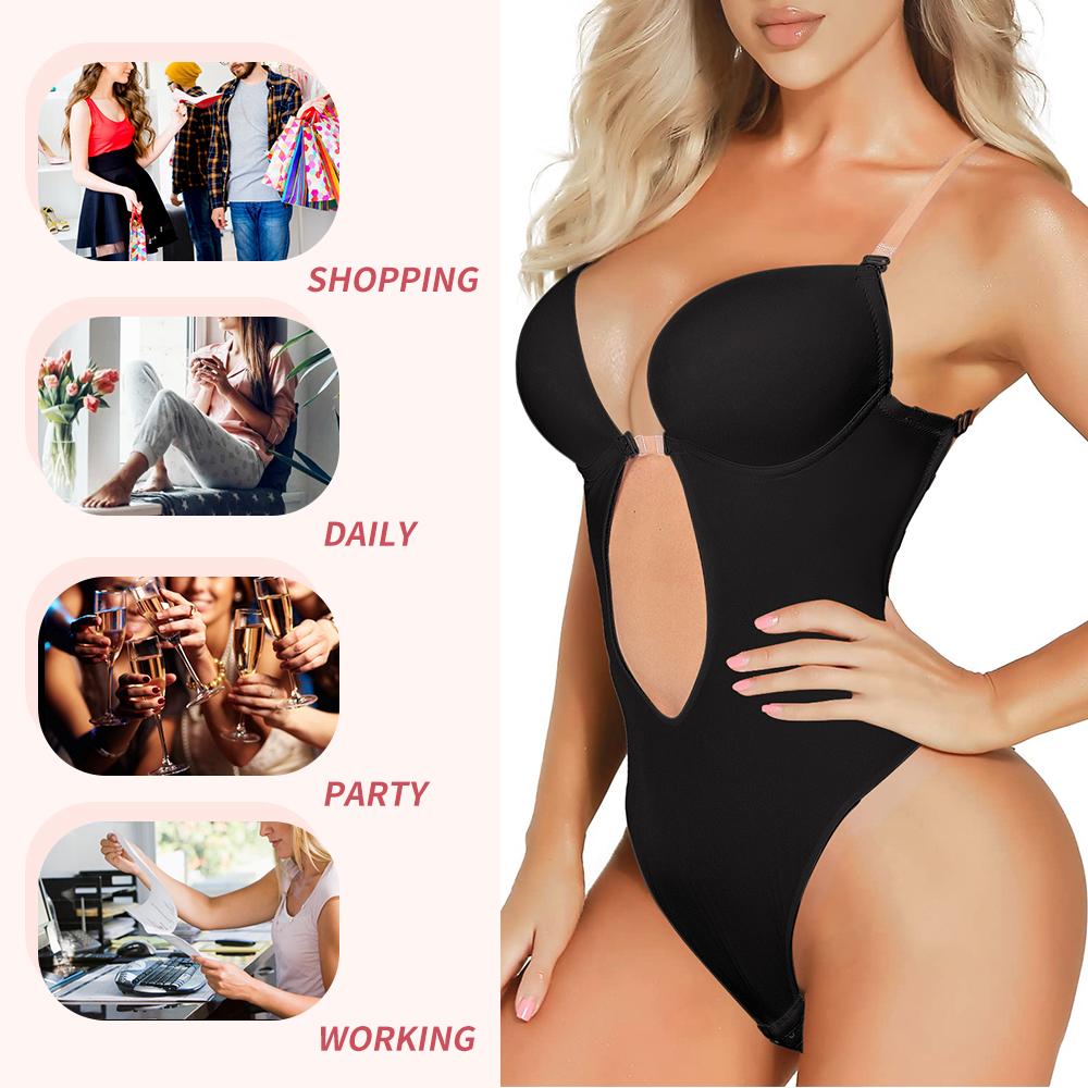 Women's U Plunge Strapless Backless Shapewear Seamless Thong Bodysuit V Neck Body Shaper Padded Bra Camisoles Crop Tops