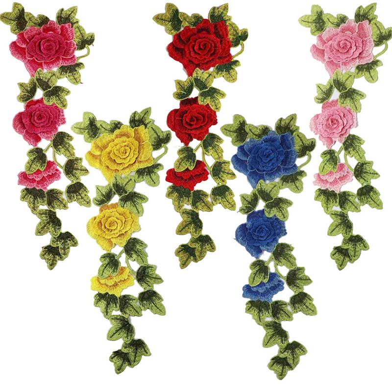 2Pcs Flower Applique Fashion Cheongsam Patch Fabric Sticker Lace Patches Sewing DIY Dress Embroidered Garment Accessories