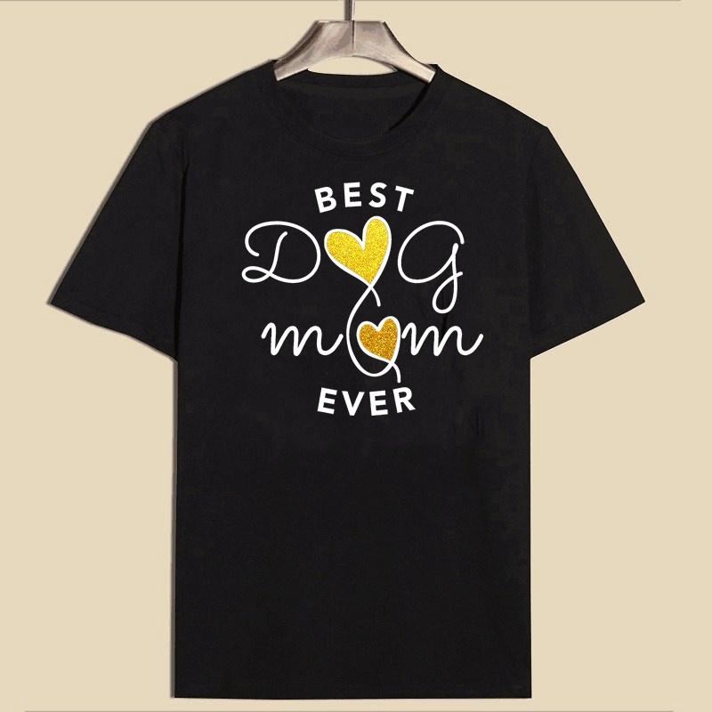 ZIMOXUAN Summer Women Short Sleeve Shirt "Best Dog Mom Ever" Cotton Casual Mom Shirt Tops