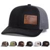 Unisex Brown American Flag 457 Leather Label Baseball Net Cap Spring Summer Outdoor Adjustable Casual Hats Dad Hat Sunscreen Hat