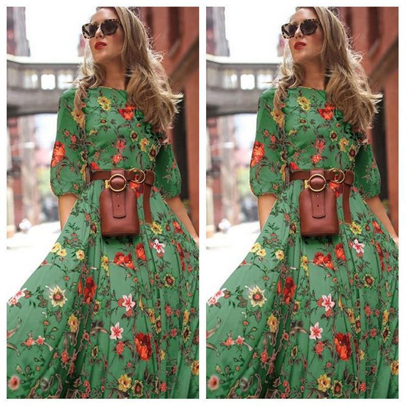 New Floral Print Long Dress Women Dresses Sexy Casual Beach Dress