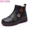 GKTINOO Snow Boots Soft Genuine Leather Women's Shoes Mother Ladies Female Winter Wool Fur Wedges Warm Boots Plus Size Non-slip