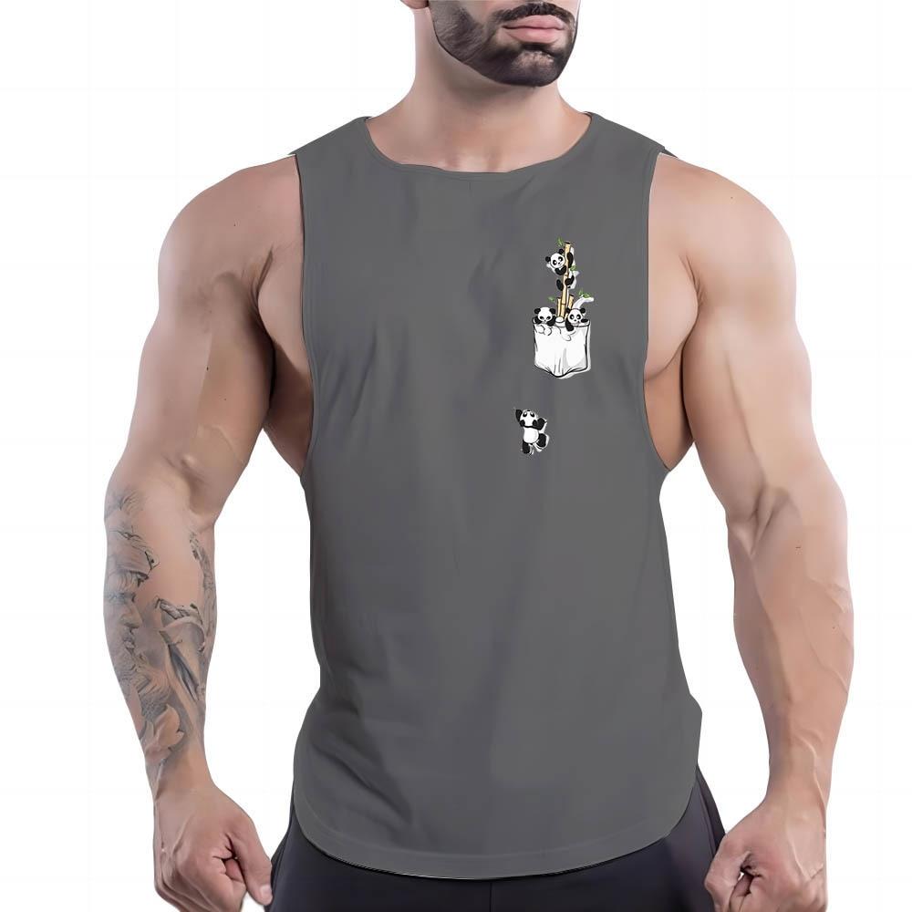 Summer Adult Men'S Fitness Outdoor Crew-Neck Vest Creative Panda Pattern 2d Printed Multi-Color Comfortable Sleeveless Shirt