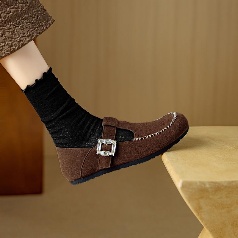 Fashion 2025 New Spring Cow Suede Leather Woman Shoes Round Toe Women Flats Shoes for Women Flat Heel Loafers Sheepskin Leather Shoes