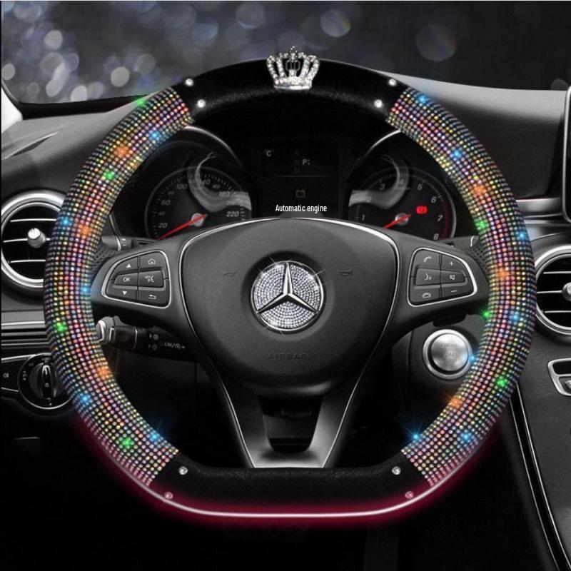 Diamond Swan Crown Steering Wheel Cover - Universal, All-Season, Cute Interior Decoration for Ladies' Cars