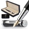 Wordsworth Black Fountain Pen 18K Extra Fine 24 Pack Ink Ink Refill Converter Gift Chrome Perfect for Men and Women & Set, Nib, Cartridges, & Box,