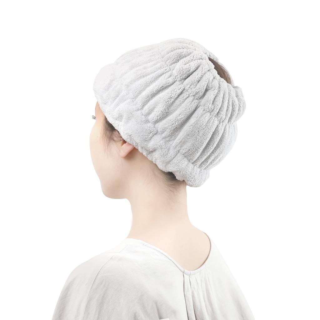 Towa Hair Dry Towel Turban, Microfiber Absorbent Quick-Dry Hairband Gray 20x17cm, Soft Hair Cap for Bath, Wide, Face Wash