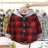 Toddler Boys Hooded Shirts Long Sleeve Plaid Shirt for Kids Spring Autumn Children Clothes Casual Cotton Shirts Tops 1-7Y