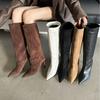 Fashion French Pointed Toe Wide Leg Boots for Women Modern Shoes Retro Slip-on Knee-high Thin High Heel Knight Boot Zapatos