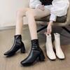 Korean Version of Square Head Thick Heel Short Boots for Women's New Fashion Rear Zipper Medium Tube High Heel Martin Boots for Women