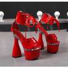 Women Sandals Fashion Platform All Match Super High Heel Nightclub Stripper Round Toe Shoes Ankle Strap Pole Dance Shoes Size 43