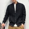 Fall Winter Men Sweater Cardigan Round Neck Knit Thick Elastic Long Sleeves