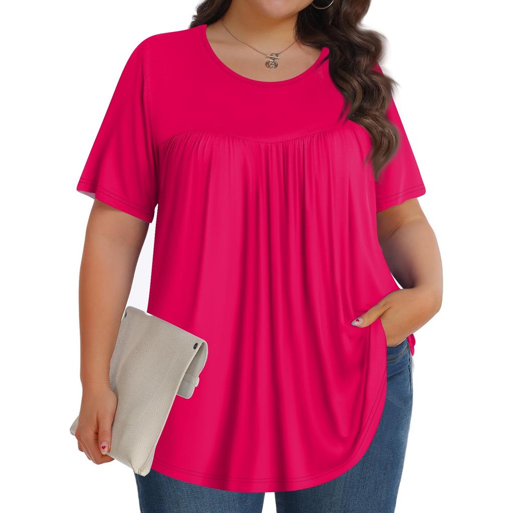 Women's Fashion Casual  Solid Color Round Neck Short Sleeve Top Womens Plus Size Tops