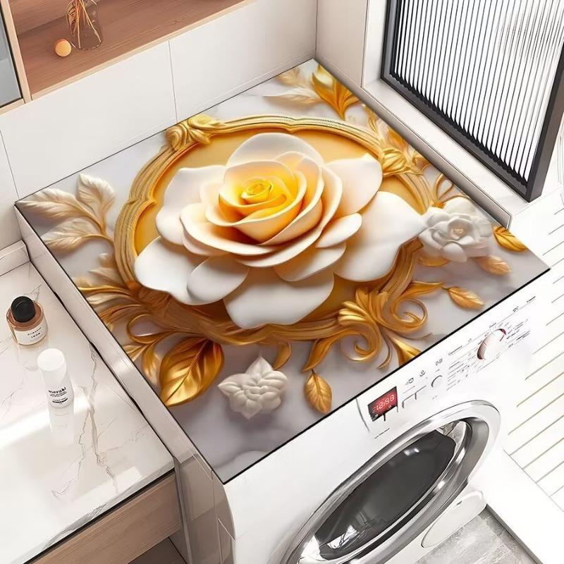 Elegant Floral Dustproof & Quick-Drying Refrigerator and Washing Machine Cover Pad