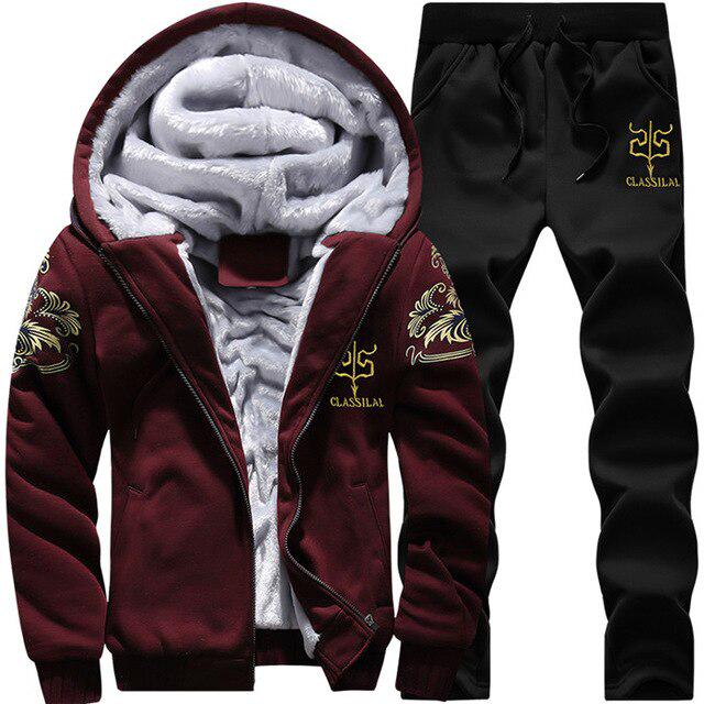 Tracksuit Fleece Hooded Jacket +Pants Sweatshirts Set Hoodies Suit Coat Sportswear Autumn Winter Warm Pullover