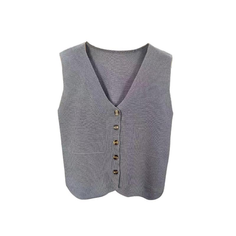French Temperament V-Neck Single Breasted Sleeveless Casual Knitted Vest For Women