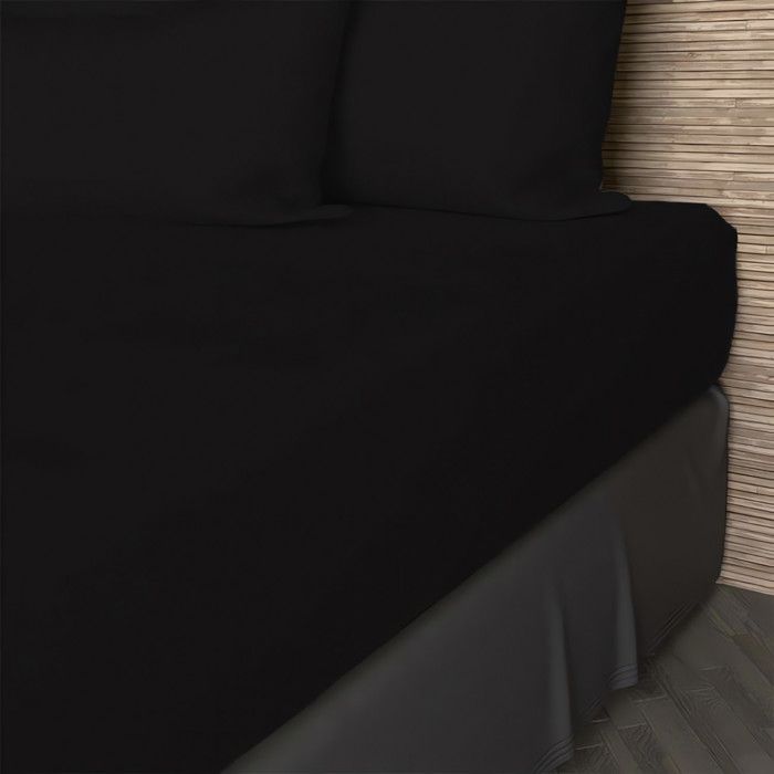 57 Thread Count Cotton Fitted Sheet 140x200 Cm UNI Black, by Soleil D'ocre