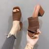 Fashion Knitting High Heels Women Slippers Chunky Sandals Shoes Summer Trend Flip Flops Fashion Woman Shoes Brand Pumps Mujer Slides