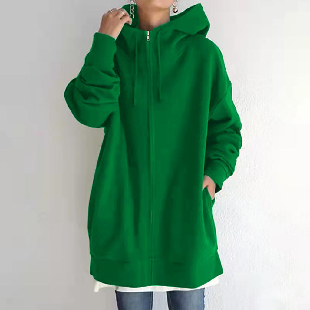 Fleece Hoodie Women Women Sweatshirt Fashion Loose Solid Color Streetwear Pocket Zipper Drawstring Long Fleece Open Coat Women