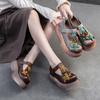 Retro Round Toe Thick Soled Shoes Genuine Leather Flower Women's Flat Platform Shoes