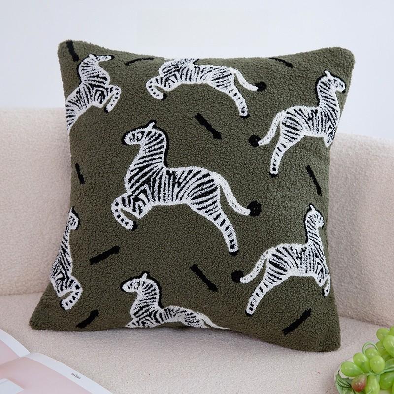 Flower Zebra Checkered Line Tiger Pattern Plush Cushion For Bedroom Lounge And
