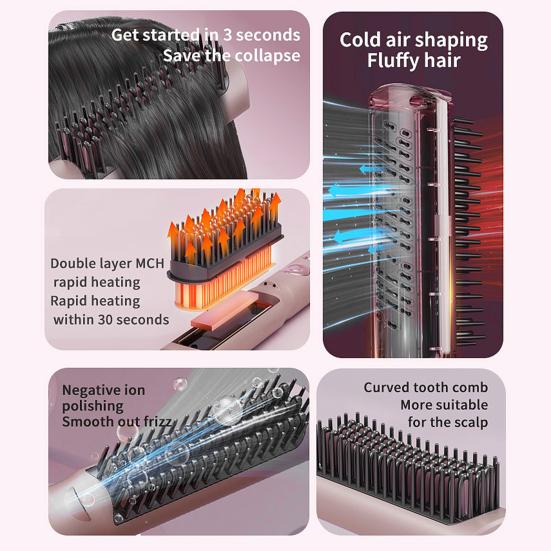 Cold Wind Hair Straightener Brush Temperature Modes Adjustable Fast Heating Portable Travel Electric Hair Straightening Styling Detangling Comb