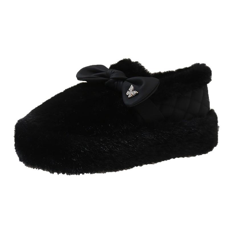Retro Thick-soled Inner Height-increasing Girls' Fluffy Shoes, Autumn and Winter Outer Wear, Velvet Single Shoes, Warm Snow Cotton Shoes, Doudou Shoes