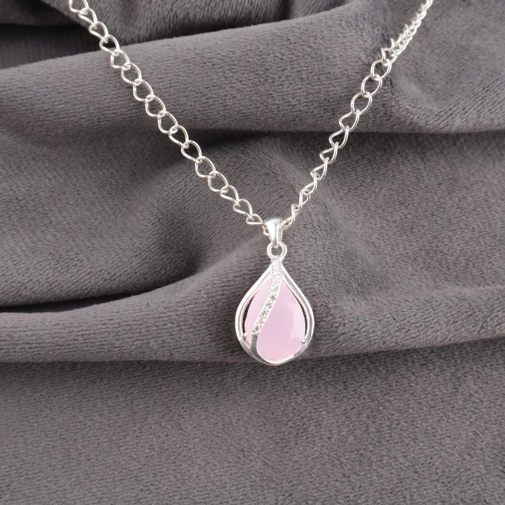 Rose Chalcedony Gemstone Zircon Pendant 925 Sterling Silver Jewelry Tiny Pendant CZP-7-7