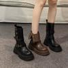 New Women's Single Boots Retro Women's Shoes Mid-calf Boots Thick-soled Ankle Boots