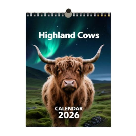 Highland Cow Calendar 2026 Jan 2026 - Dec 2026 12 Month Planner Scottish Wall Art Decor for Home Office