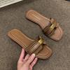 Sandals Outside Slippers Women's 2025 New Summer Women's Shoes Niche Design Sense One-word Flat Shoes