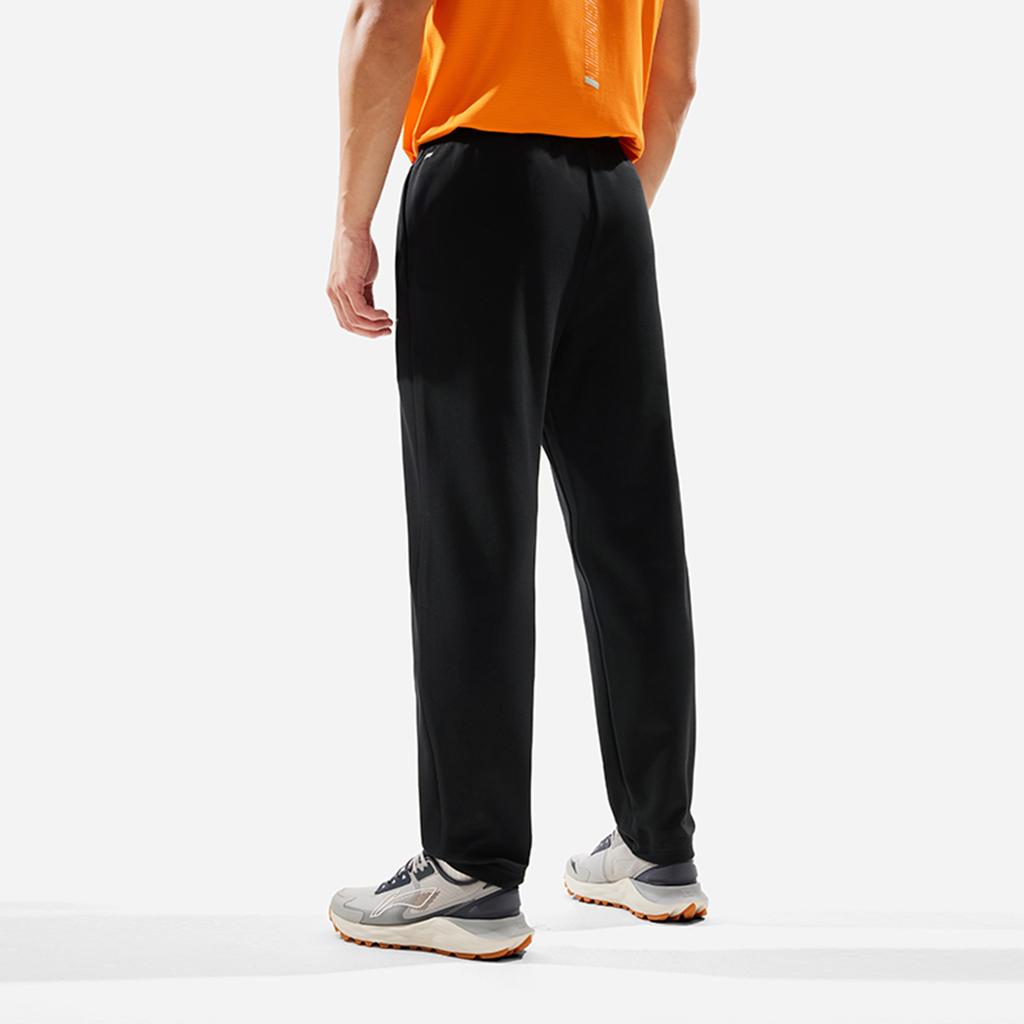 Li Ning Fitness Series Solid Color Comfortable Straight Leg Knitted Sports Pants Men Bottoms Black AKLU145-1