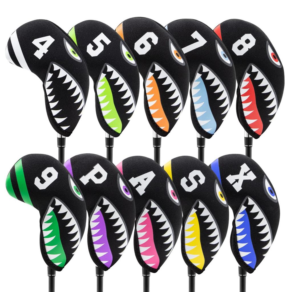Golf Head Cover Iron Cover for Irons Made of Neoprene Stretchable Numbered 10 Piece Set 4-9 P, A, S, X Shark