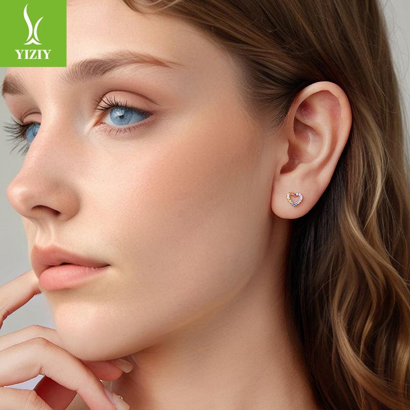 Colorful Zircon Love Stud Earrings Women'S Fashion Light Luxury S925 Sterling Silver Heart Stud Earrings