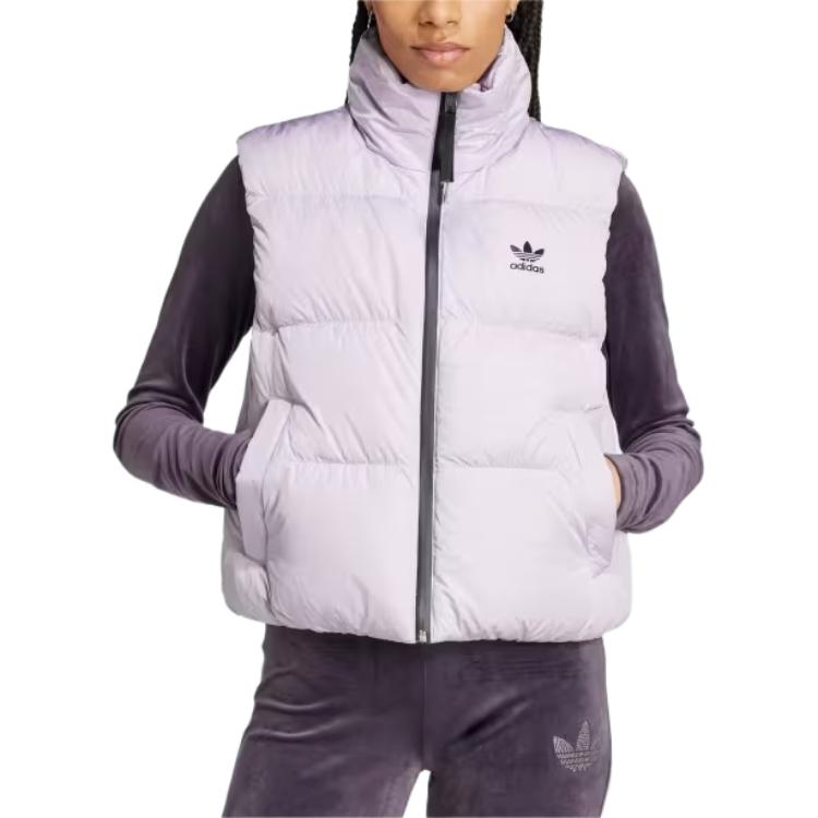 Adidas Logo Print Stand Collar Zipper Loose Vest Women Vest Purple IW8366