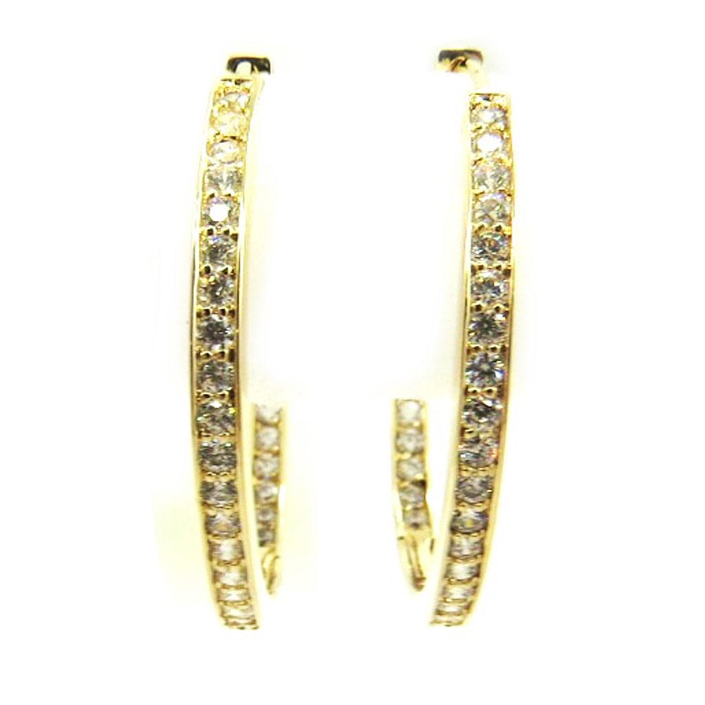 Les Trésors De Lily [L4309] - Gold Plated Hoop Earrings 'Cristal Plénitude' Golden White - 35x3 Mm