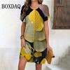 Fashion Oversized Clothing Tie Dye Leaves 3D Print Women Dress Summer Casual Ladies Short Sleeve O-Neck Loose Plus Size Dresses