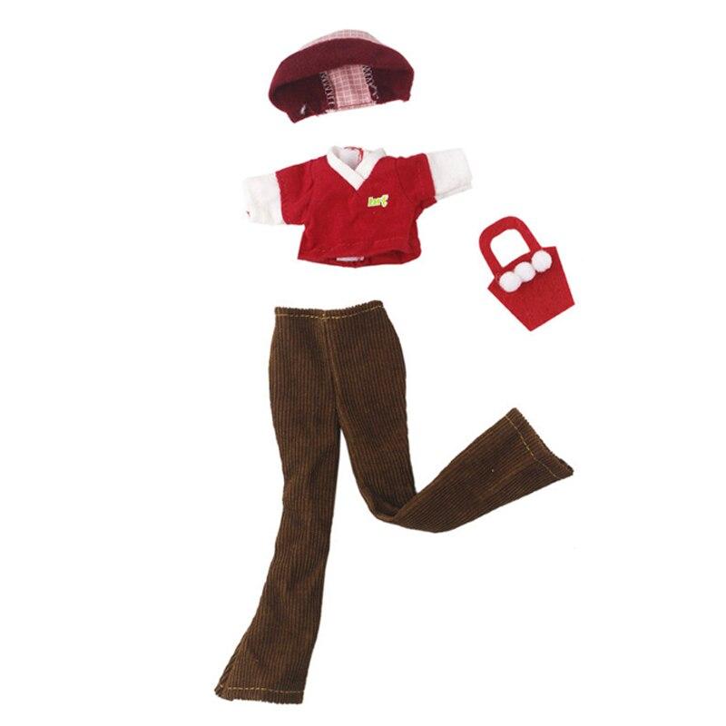 Red Fashion Clothes Set For Barbie Doll Outfits Crop Top Shirt Pants Hat Purse Bag 1/6 Dollhouse Accessories Kids Toys Gift