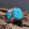 Nordic Style Titanium Steel Ring with Blue Turquoise Stone Vintage Three Sided Design for Men