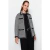 Black Plaid Zippered Woven Tweed Jacket Tctaw24ck00022