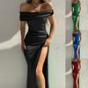 Sexy Women's Fashion Off Shoulder Party Dresses High Slit Bodycon Dress Evening Dress
