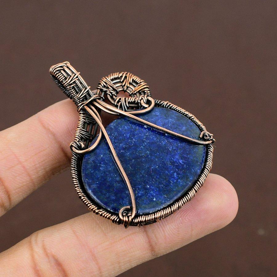 Lapis Lazuli Handmade Copper Wire Wrap Jewelry Pendant 2.21" l9D14