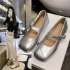 Mary Jane with Skirt Single Shoes Women's Autumn New Silver Square Head Light Mouth Flat Bottom Gentle Small Leather Shoes