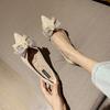 Pointed Single Shoes Women's New Shallow Mouth Rhinestone Bow Soft Sole Pregnant Women Ladyshoes Flat Beanie Shoes