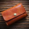 Handmade Tan Leather Card Holder Wallet Vintage Short Small ID Credit Holders Case Coin Purse Wallet