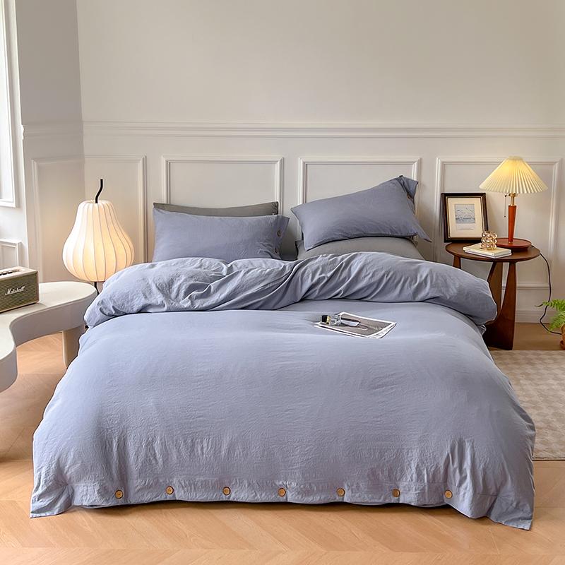 100% Washed Cotton Duvet Cover 2/3Piece Luxury Soft Bedding Set with Buttons Closure Solid Color Comforter Cover With Pillowcase