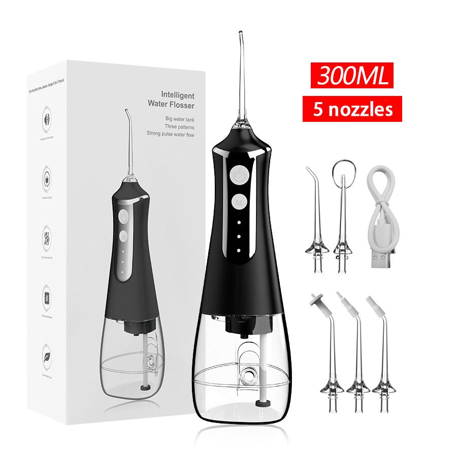 Dental Oral Irrigator Water Flosser Thread Teeth Pick Mouth Washing Machine 5 Nozzels 3 Modes USB Rechargeable 300ml TankDental