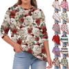 Women's Fashion Casual Christmas Print Round Neck Solid Color Long Sleeve Top